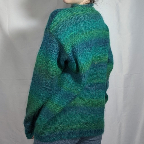 Vintage 90's Mockneck Blue Green Space Gradient Knit Sweater - Picture 4 of 4